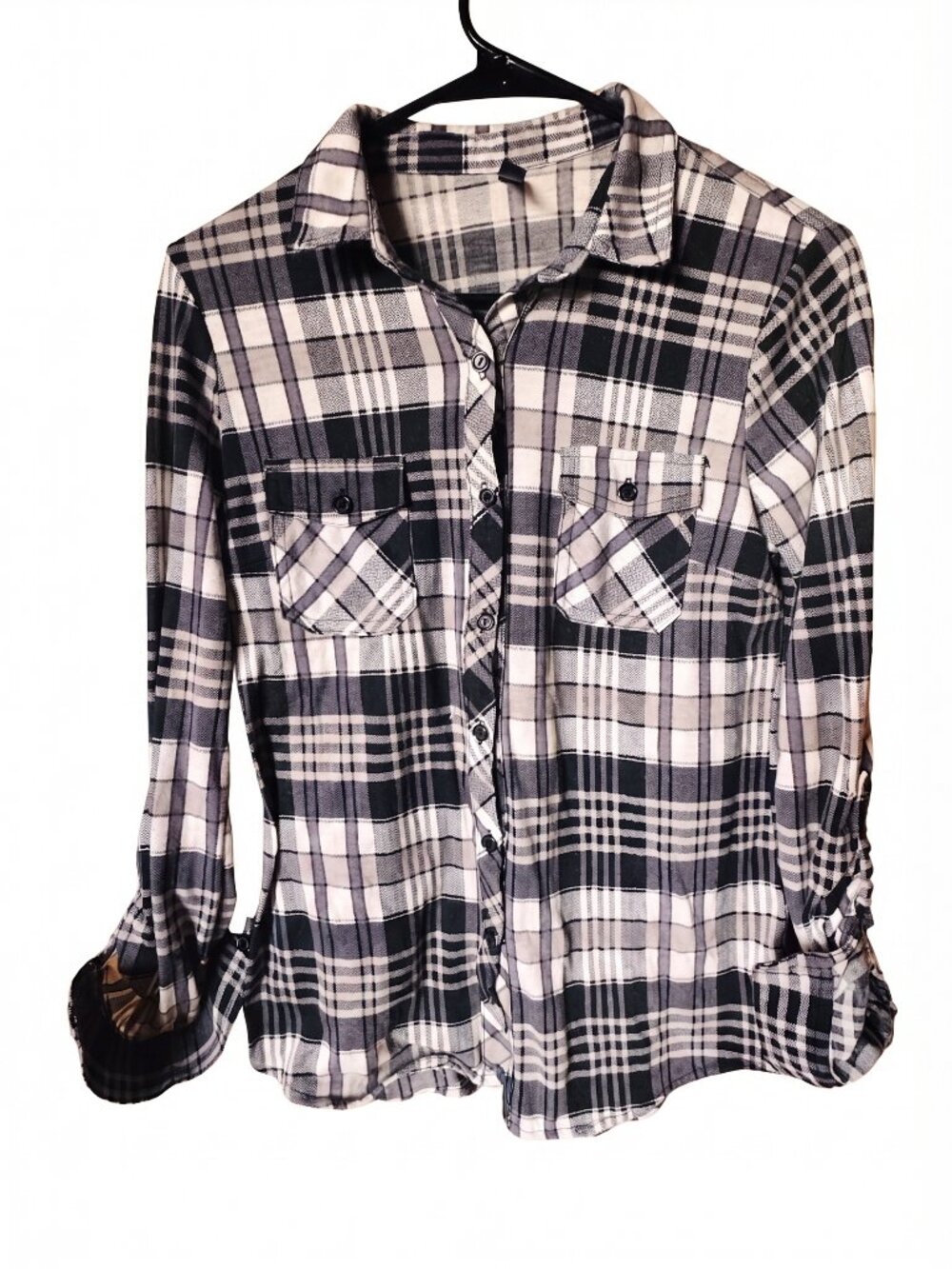 Alter Ego Black & White Plaid Flannel Button-Up Shirt, Size M